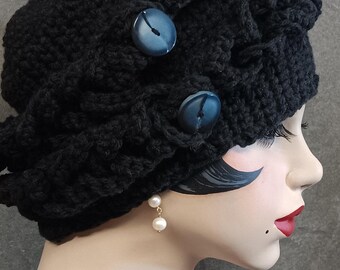 Crochet Cloche Hat: 1920s Style Black Boho Accessory