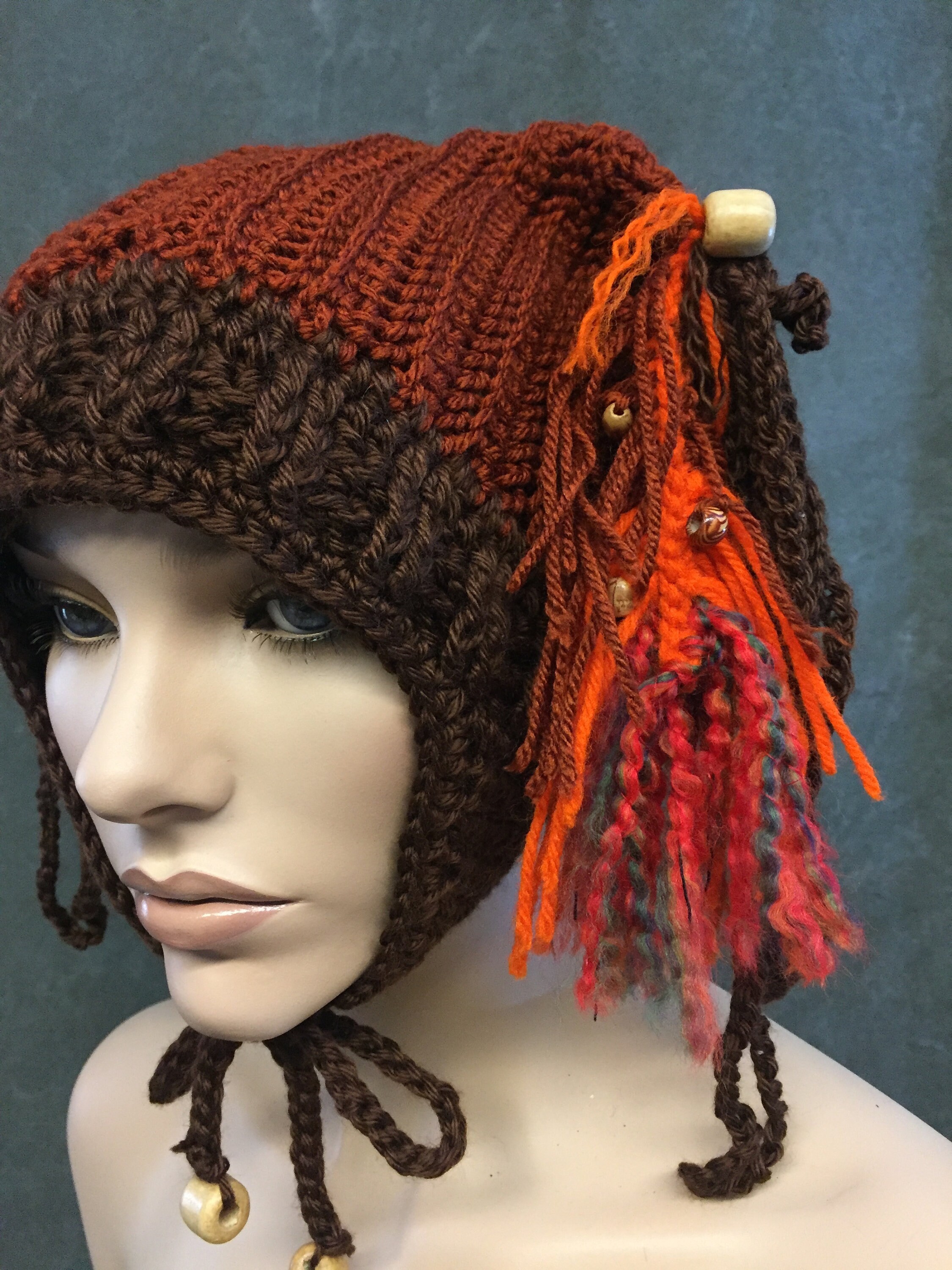 OOAK Orange Rust Brown Women\'s Wool Cloche Hat with Decorative Trim OOAK Crochet Earflap Hat,rust, Brown,orange,women,girls  main image 3