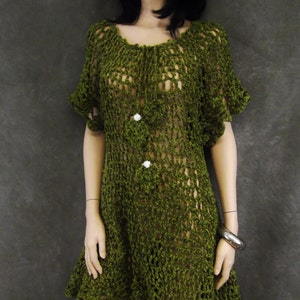 OOAK, Olive Green,Chenille,Crochet Dress,Women,Small, 3/4 sleeves,Clothing,Beach Coverup, image 1