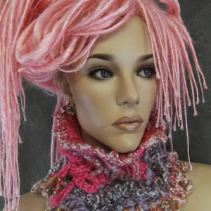 OOAK Freeform,Crochet, Collar, Scarflette, Dread-Wrap, Headband, Dreadlock Band, Hair Accessory, Headwrap,Pink,