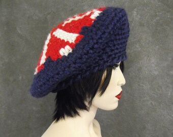 OOAK Crochet Beret,red, White, and Blue,women's Accessories