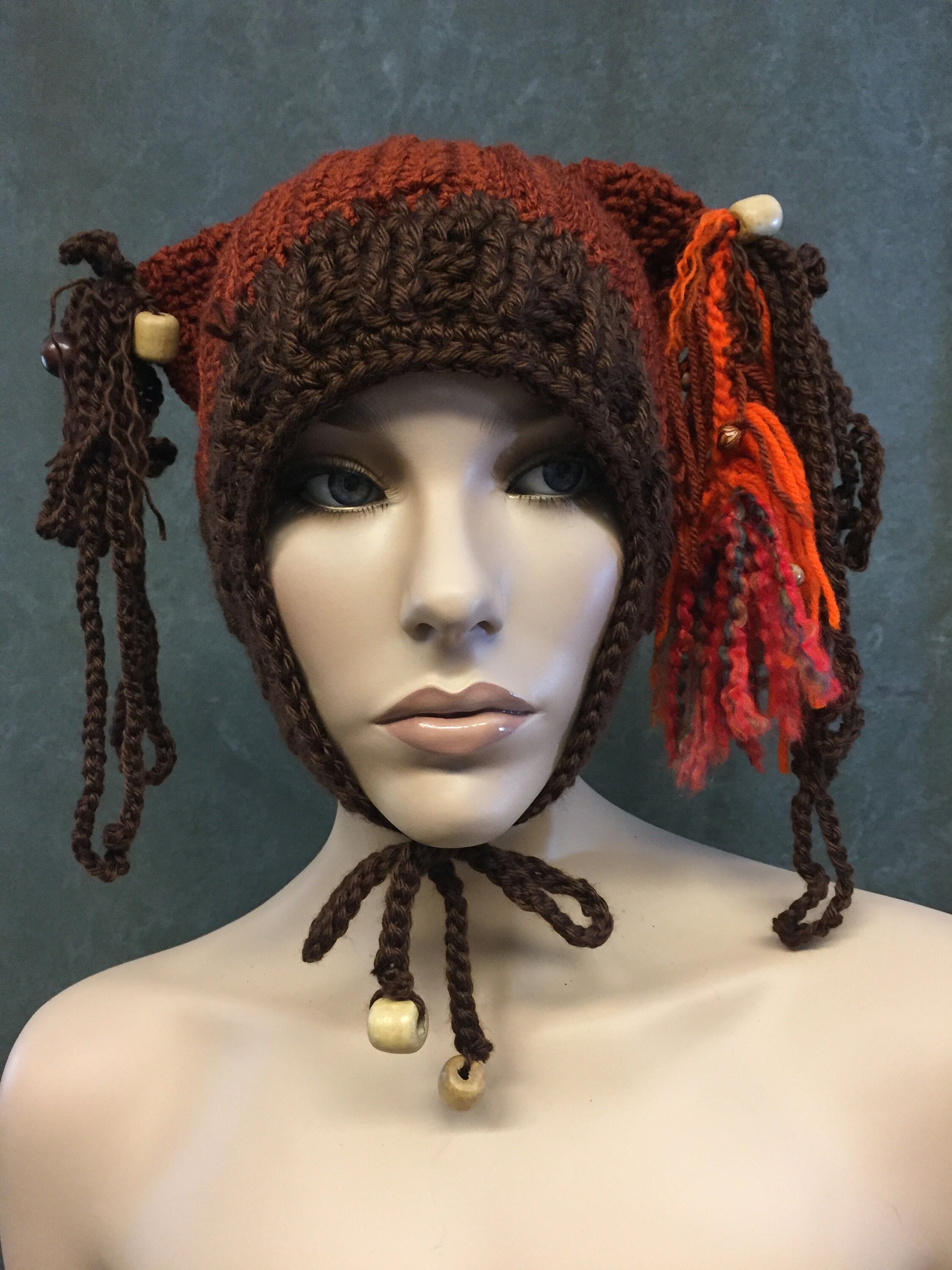 OOAK Crochet Earflap Hat,rust, Brown,orange,women,girls  display picture 1