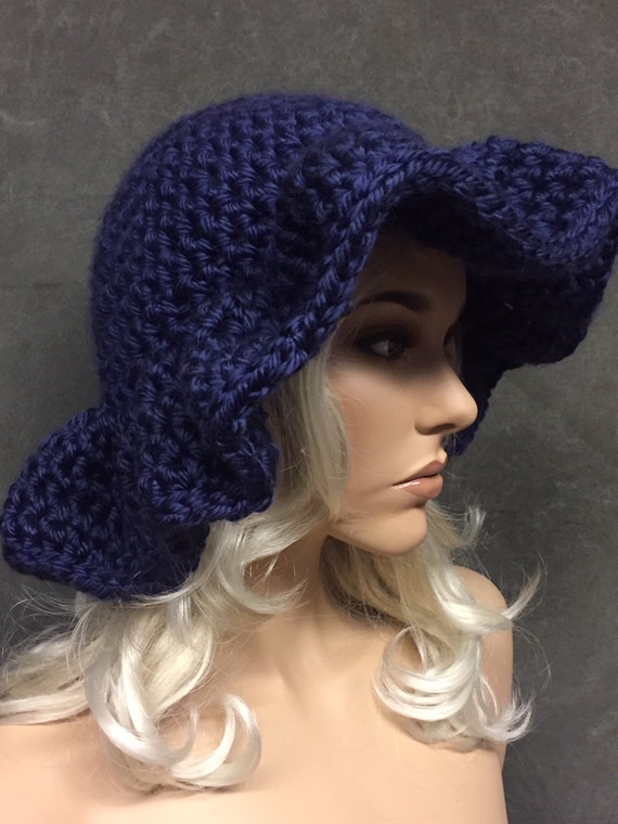 Handmade Crochet Blueberry Ruffle Hat Blueberry Bucket Hat Crochet Pattern, Strawberry Bucket Hat  main image 2