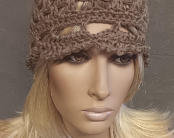 Crochet Brown Juliet Cap: Handmade Boho Skull/Chemo Cap