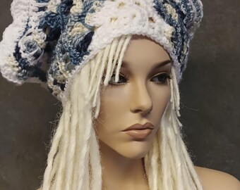 Crochet Headscarf Chemo Cap: Variegated Blues and White