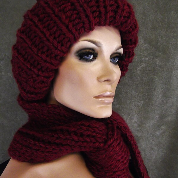 Knit Scarf Set,Burgundy,Accessory,Women,Winter Hat,Scarf,Toboggan,One Size,Ski Hat