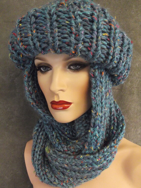 Teal hand crochet Beanie and Scarf Set Large Dark Teal Crochet Hat and Scarf Set - Etsy main image 4