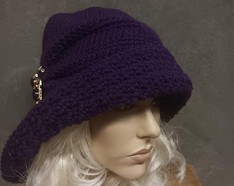 Crochet Cloche Hat in "Grape" Vintage-Style Spring/Summer Hat