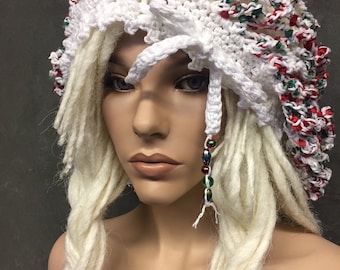 Crochet snood,White,Green,Red,Vintage style,Boho,Hippie,Handmade,One size,Women,Girls,Cotton,Dreadlock hair net, Headband