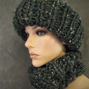 Hand Knit Toboggan and Collar Set,Green Tweed, Women, Winter, Hats, Ski Cap, Accessories, Warm, image 4