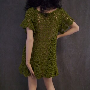 OOAK, Olive Green,Chenille,Crochet Dress,Women,Small, 3/4 sleeves,Clothing,Beach Coverup, image 3