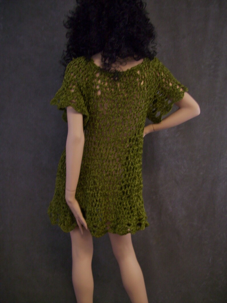 OOAK, Olive Green,Chenille,Crochet Dress,Women,Small, 3/4 sleeves,Clothing,Beach Coverup, image 3