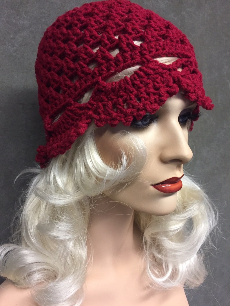 Crochet,Juliet Cap,Burgundy,Skull Cap,Lacey,Women,Accessory,Beanie,Handmade,Boho,Hippie image 1