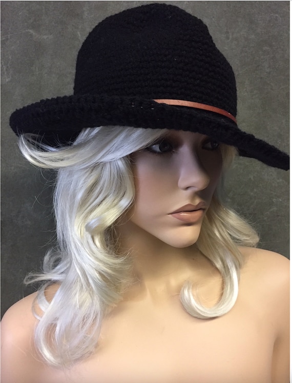 Crochet Hat,fedora,basic Black,women,accessories,winter 