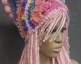 Crochet Headscarf/Bandana: Pink,purple,yellow,blue,turquoise