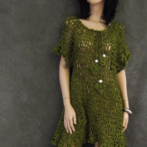 OOAK, Olive Green,Chenille,Crochet Dress,Women,Small, 3/4 sleeves,Clothing,Beach Coverup, image 4