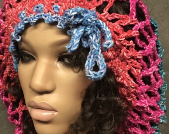 Crochet Snood,Vintage style, Boho,Hippie,Multi-colored,Handmade,Headband,Headwrap,Dreadlock Hairband,Accessory,Women,Girls