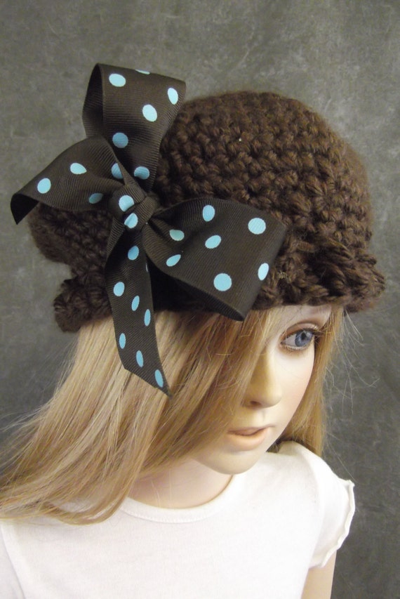 Crochet Toddler Beret: Dark Brown French Cloche With Polka  display picture 3
