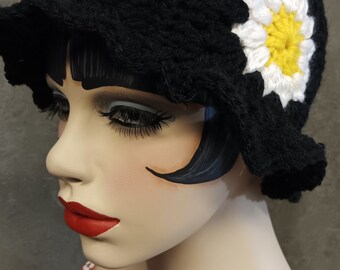 Crochet Daisy Bucket Hat: Handmade Granny Square Boho Hippie