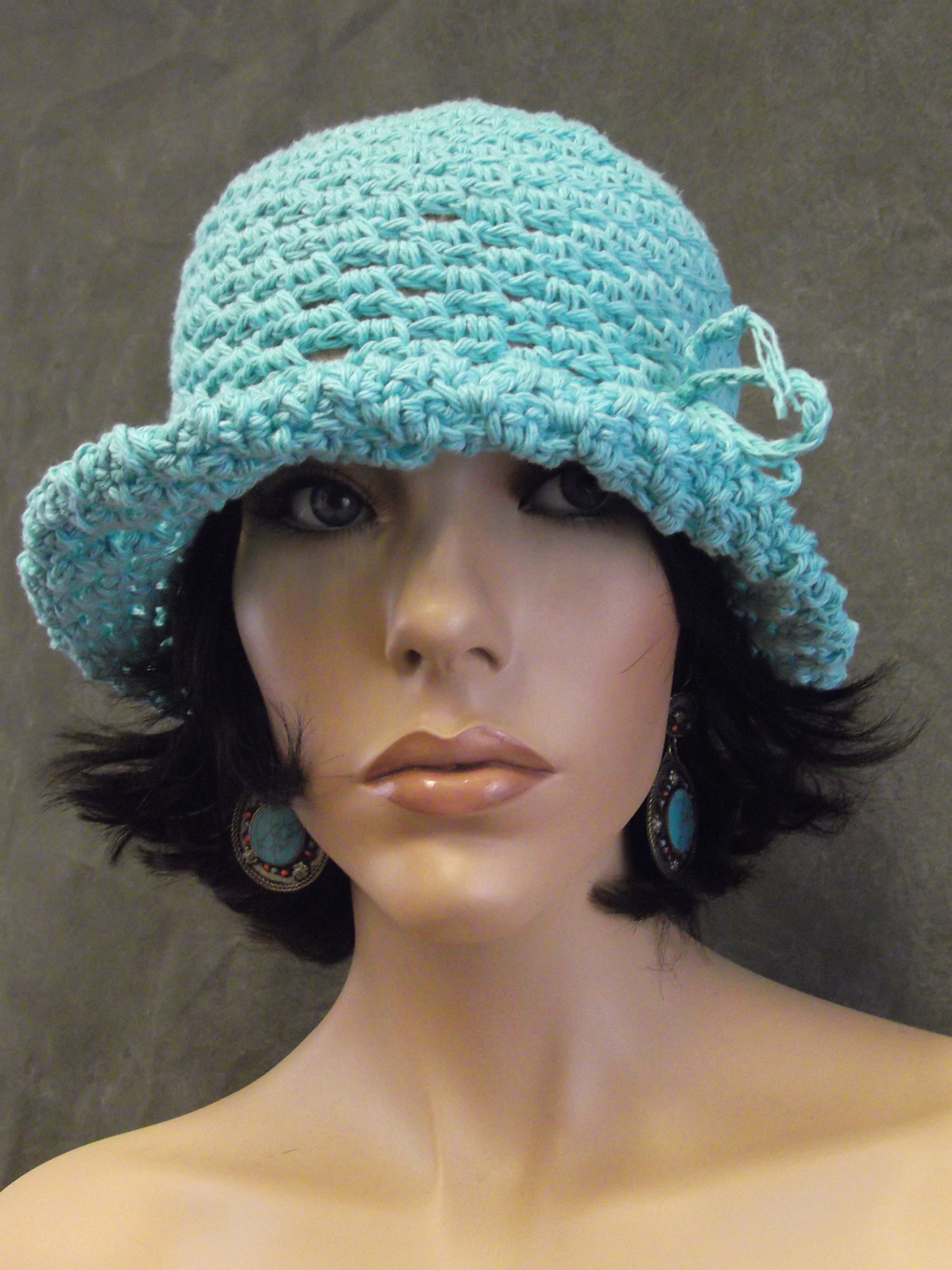 Crochet Bucket Hat Cotton Aqua One Size 