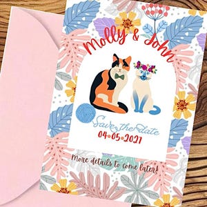 Cartes "Retenez cette date" florales sur le thème des chats