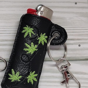 Handmade embroidery lighter holder-Pot Leaf