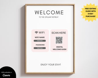 Airbnb Welcome Sign: WiFi QR Code, Editable Template (Digital Download)