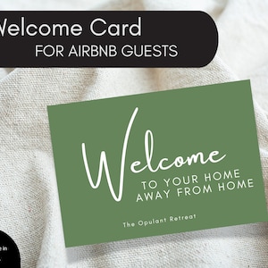 Cartão de boas-vindas para hóspedes | Modelo editável Canva | Placa de boas-vindas Airbnb | Cartão de boas-vindas Staycation | Cartão de felicitações de férias | Modelo Airbnb