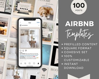 Szablony postów w mediach społecznościowych Airbnb: 100 projektów Canva (do pobrania w wersji cyfrowej)