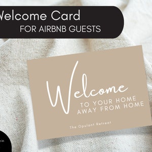 Tarjeta de bienvenida para invitados / Plantilla editable de Canva / Letrero de bienvenida de Airbnb / Tarjeta de bienvenida de vacaciones / Tarjeta de felicitación de vacaciones / Plantilla de Airbnb