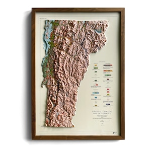 1970 Vermont Map | REAL 3D Raised Relief