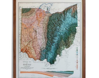 Mapa de Ohio de 1920 / Relieve real en 3D
