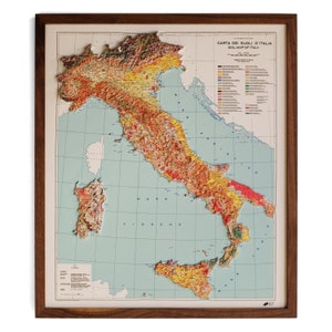 Carte de l'Italie 1966 | VÉRITABLE relief en relief 3D