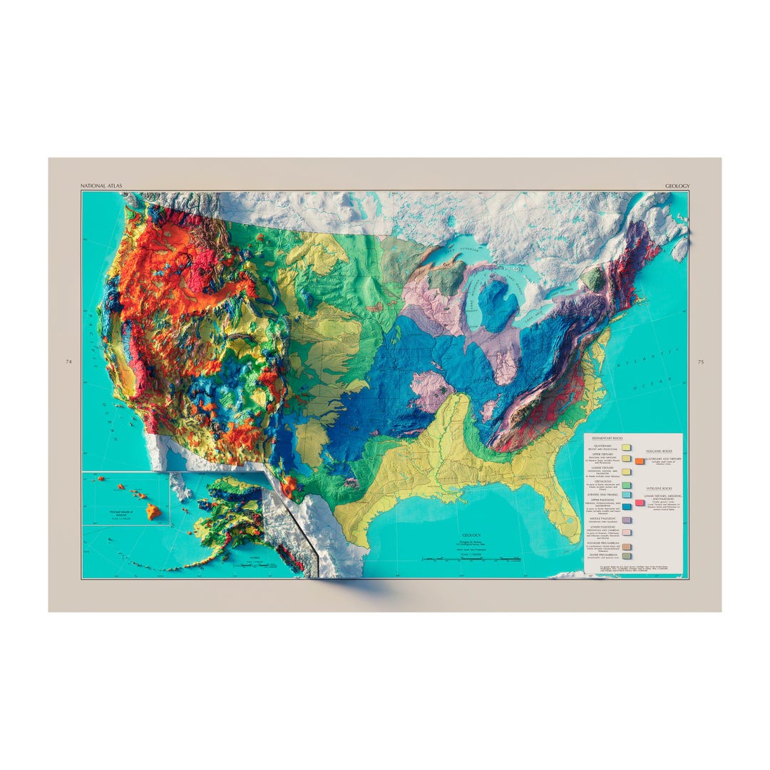 1970 USA Geologic Map - 2D Shaded Relief - Etsy