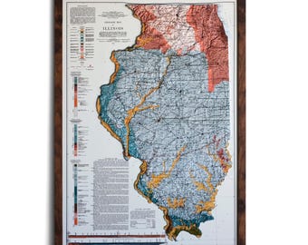Mapa de Illinois de 1917 / Relieve real en 3D