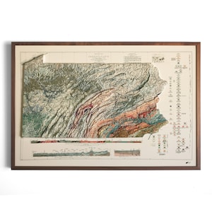 Carte de la Pennsylvanie de 1931 | VÉRITABLE relief en relief 3D