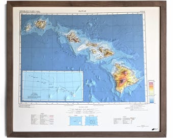 Mapa de las Islas de Hawái de 1971 / Relieve en 3D REAL