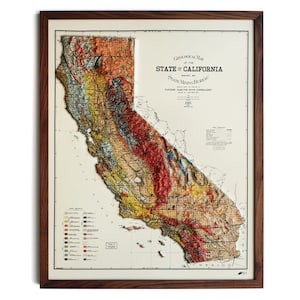 1916 California Map | REAL 3D Raised Relief