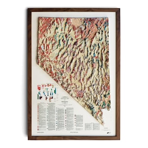 Carte 1978 du Nevada | VÉRITABLE relief en relief 3D