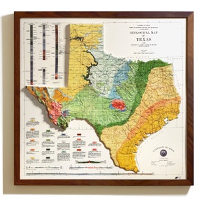 Carte du Texas de 1916 | VÉRITABLE relief en relief 3D