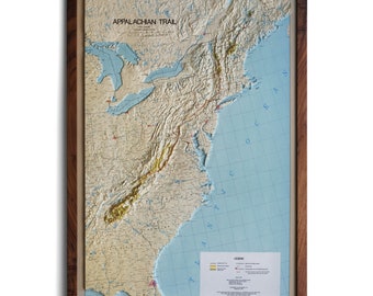 Sendero de los Apalaches: mapa en relieve tridimensional