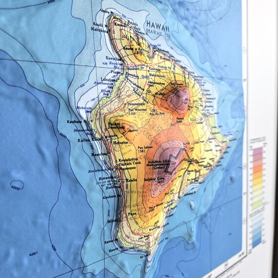 1971年ハワイ諸島地図｜リアル3D立体地図 - Etsy 日本
