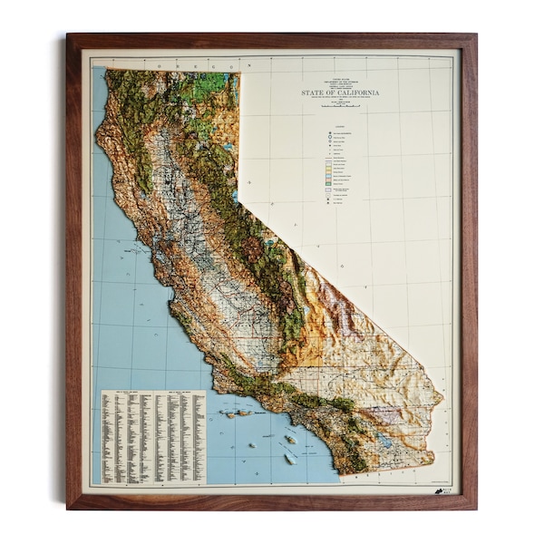 3d Raised Relief Map of California Etsy