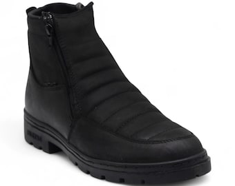 Nube TR Men's Black Leather Work Short Boots Traditional Round Toe Tractor Rubber Sole Anti Slip