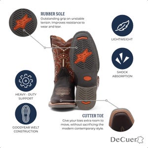 Arlington Men's Brown & Camel Leather Western Casual Boots Square Toe Rubber Sole image 3