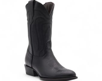 Men's Black Mexican Leather Cowboy Boots | Western Cowboy Boot for Men | Rodeo Ranch Boot | Botas Vaqueras Hombre