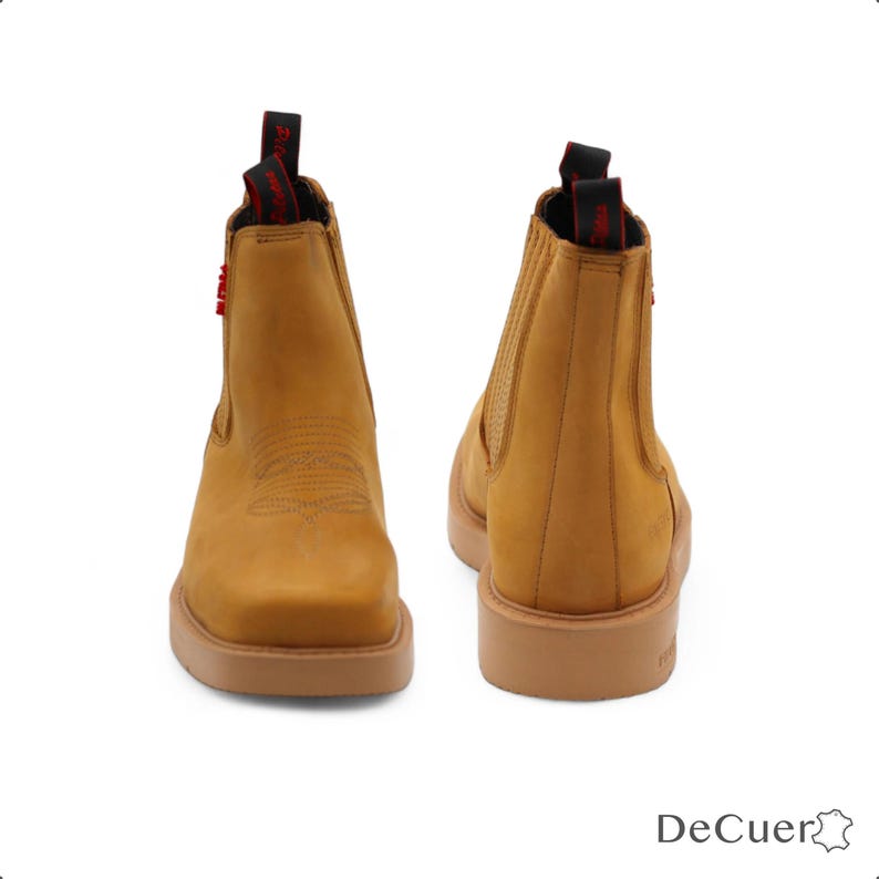 Cuatrero Men’s Camel Leather Western Casual Ankle Short Boots Embroidered Square Toe image 7