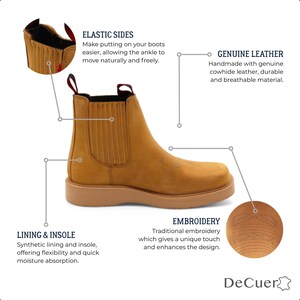 Cuatrero Men’s Camel Leather Western Casual Ankle Short Boots Embroidered Square Toe image 2