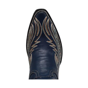 Women's Navy Leather Snip Toe Cowgirl Boots | Western Cowgirl Boots for Women | Embroidered Rodeo Boot | Botas Vaqueras Mujer image 6