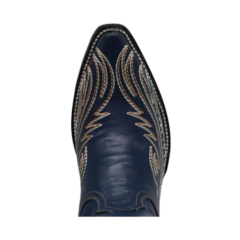 Women's Navy Leather Snip Toe Cowgirl Boots | Western Cowgirl Boots for Women | Embroidered Rodeo Boot | Botas Vaqueras Mujer image 6